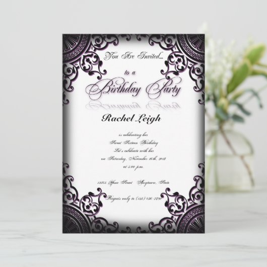 Schwarze und lila gotische einladung (Stehend Vorderseite)