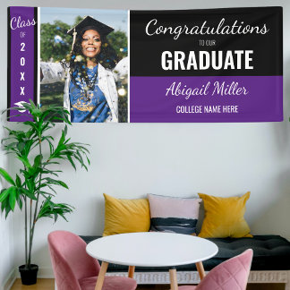 Schwarze und Lila Gratulation Graduate Foto Banner