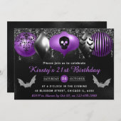 Schwarze und Lila Halloween-Ornamente 21. Geburtst Einladung (Vorne/Hinten)