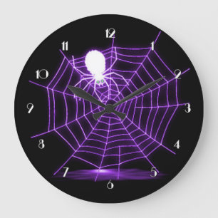 Schwarze und Lila Halloween-Webmauer Große Wanduhr