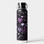 Schwarze und Lila Herzen Trinkflasche (Rückseite)