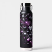 Schwarze und Lila Herzen Trinkflasche (Vorne)