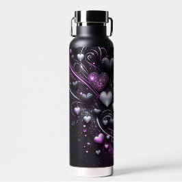 Schwarze und Lila Herzen Trinkflasche