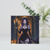 Schwarze und Lila Hexe | Halloween-Party Einladung (Stehend Vorderseite)