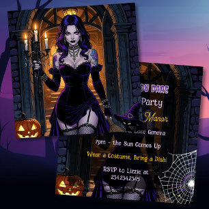 Schwarze und Lila Hexe Halloween-Party Einladung