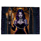 Schwarze und Lila Hexe mit Candelabra Halloween Große Geschenktüte (Rückseite)