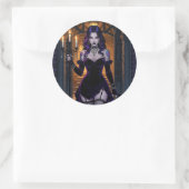 Schwarze und Lila Hexe mit Candelabra Halloween Runder Aufkleber (Tasche)