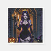 Schwarze und Lila Hexe mit Candelabra Halloween Serviette (Vorderseite)