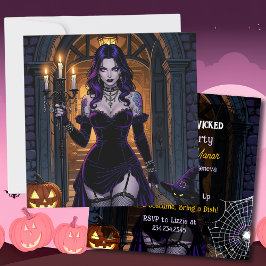 Schwarze und Lila Hexe | Wicktes Halloween-Party Einladung