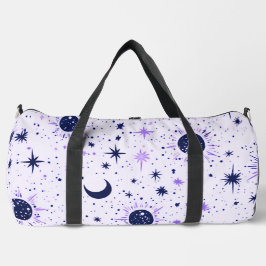 Schwarze und Lila Himmelssonnenmoonsterne Duffle Bag
