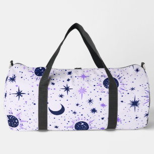 Schwarze und Lila Himmelssonnenmoonsterne Duffle Bag