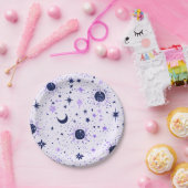 Schwarze und Lila Himmelssonnenmoonsterne Pappteller (Party)