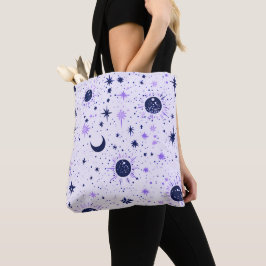 Schwarze und Lila Himmelssonnenmoonsterne Tasche
