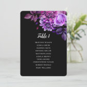 Schwarze und lila Hochzeitssitzkarte. Tabellenplan Einladung (Stehend Vorderseite)