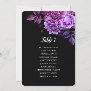 Schwarze und lila Hochzeitssitzkarte. Tabellenplan Einladung