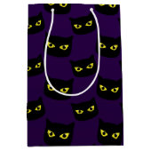 Schwarze und lila Katzengelbe Augen Halloween-Must Mittlere Geschenktüte (Vorderseite)