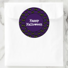 Schwarze und lila Katzengelbe Augen Halloween-Must Runder Aufkleber