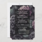 Schwarze und Lila Moody-Floral mit QR Einladung (Vorderseite)