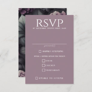 Schwarze und Lila Moody-Floral RSVP Karte