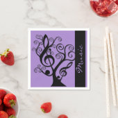 Schwarze und Lila Musik Treble Clef Tree Napkins Serviette (Beispiel)