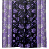 Schwarze und Lila Rose Blumenpaneele Duschvorhang (Vorderseite)
