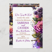 Schwarze und Lila Rose Steampunk Gothic Wedding Einladung (Vorne/Hinten)