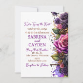 Schwarze und Lila Rose Steampunk Gothic Wedding Einladung (Vorderseite)