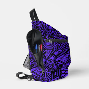 Schwarze und Lila Stämme Abstrakt Crossbody Bag