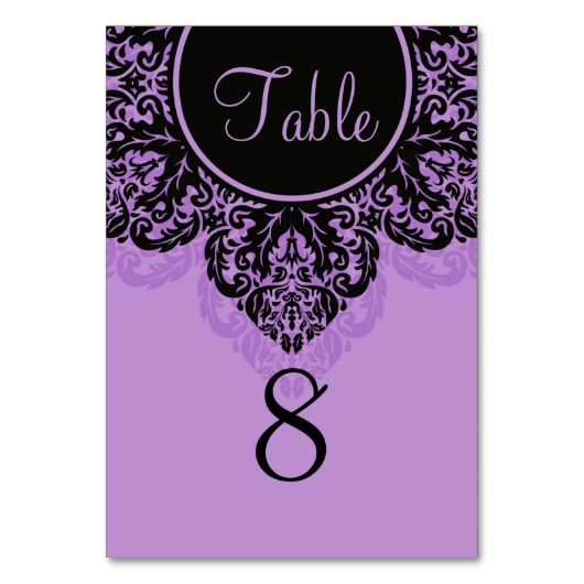 Schwarze und lila Tischnummer-Laktatdamasenkarte Tischnummer (Vorderseite)