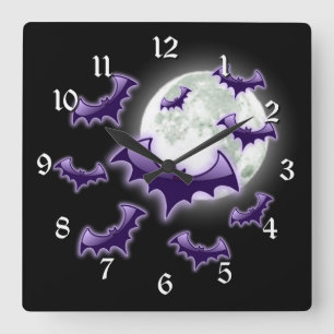 Schwarze und Lila Vollmondschläger Quadratische Wanduhr
