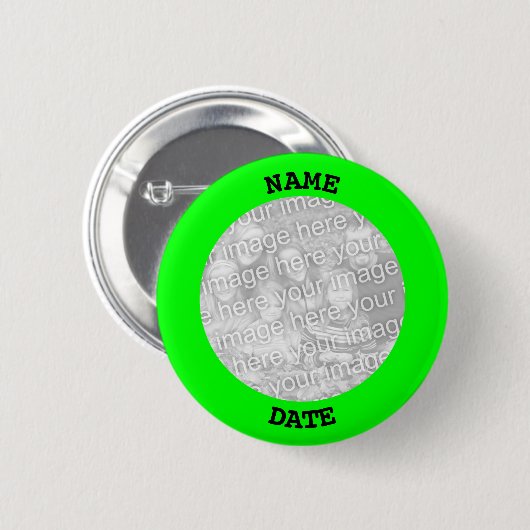 Schwarze und Limone Personalisierte Foto-Rahmen Button (Vorne & Hinten)