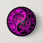 Schwarze und magentarote Yin Yang Geckos Button (Vorderseite)