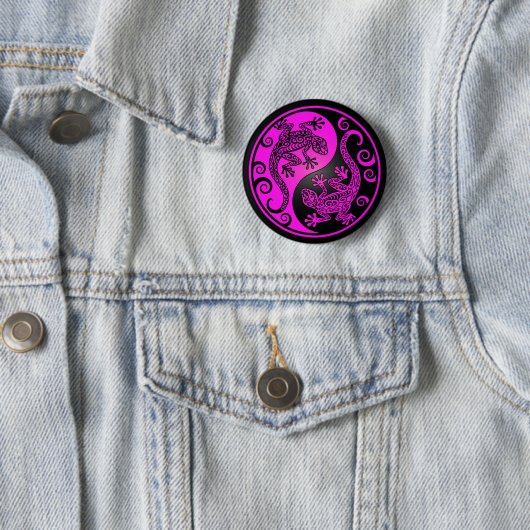 Schwarze und magentarote Yin Yang Geckos Button (Beispiel)