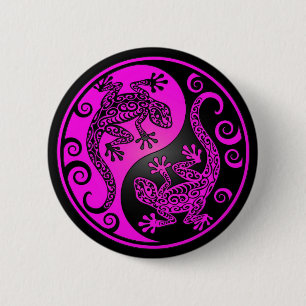 Schwarze und magentarote Yin Yang Geckos Button