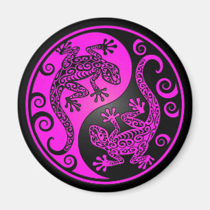 Schwarze und magentarote Yin Yang Geckos Magnet