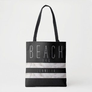 Schwarze und Marmorstrand-Tasche mit Namen Tasche