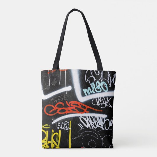 Schwarze und mehrfarbige Graffiti-Kunst Tasche (Rückseite)