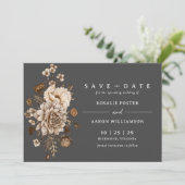 Schwarze und neutrale Flora | Moody Fall Boho Wedd Save The Date (Stehend Vorderseite)