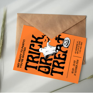 Schwarze und orange einfache Trick-or-Treat-Hallow Einladung