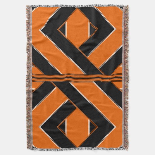 Schwarze und orange Einzigartig-Gemusterte Decke (Vorderseite Vertikal)