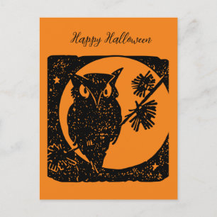 Schwarze und orange Eule frohes Halloween Lesezeic Feiertagspostkarte