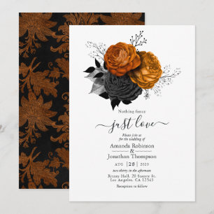 Schwarze und orange florale gotische Hochzeitseinl Einladung