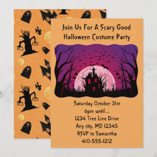 Schwarze und orange Grusel-Haus-Halloween-Party Einladung