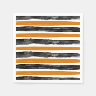 Schwarze und orange Halloween-Aquarellstreifen Serviette