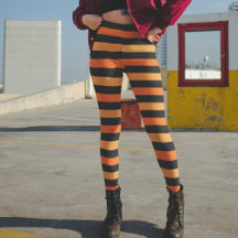 Schwarze und orange Halloween-Streifen-Leggings