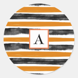 Schwarze und orange Halloween-Wasserfarbenstreifen Runder Aufkleber