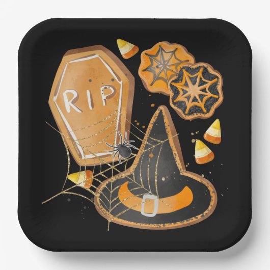 SCHWARZE UND ORANGE HALLOWEWEE HAT COFFIN SPIDER W PAPPTELLER (Vorderseite)