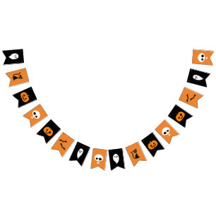 Schwarze und orange illustrierte Halloween-Fahne Wimpelkette