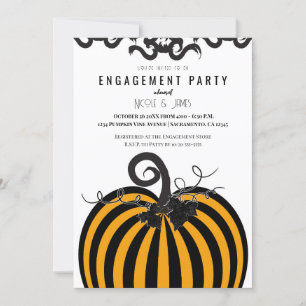 Schwarze und orange Kürbis-Herbst-Verlobungsparty Einladung