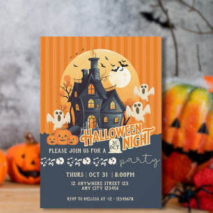 Schwarze und orange moderne Halloween-Spook-Hauspa Einladung